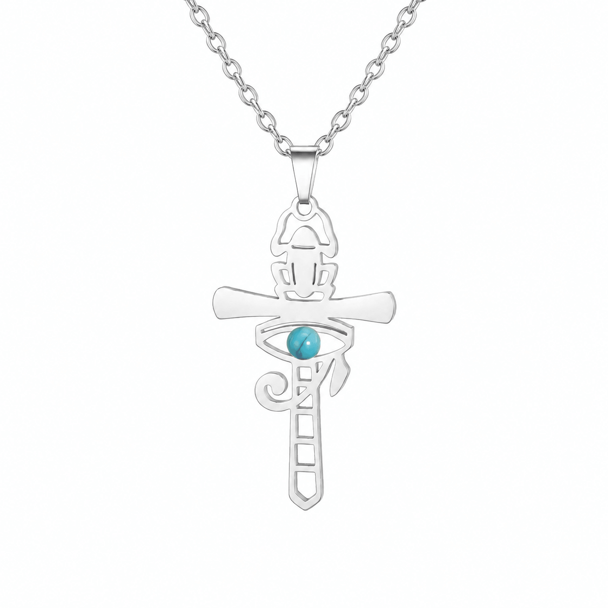 Collier pendentif Croix de Vie Ankh scarabée argent