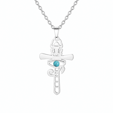 Collier pendentif Croix de Vie Ankh scarabée argent