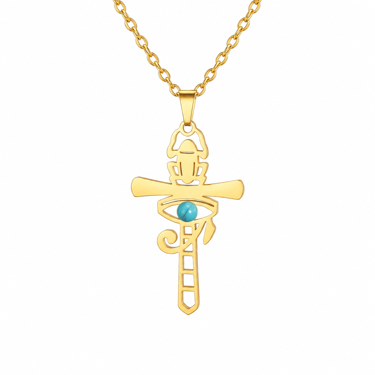 Collier pendentif Croix de Vie Ankh scarabée or