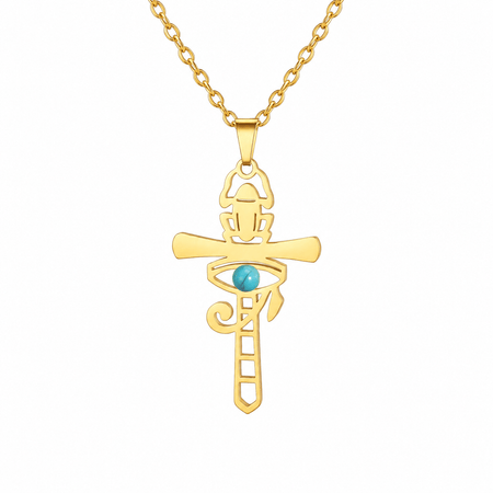Collier pendentif Croix de Vie Ankh scarabée or