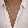 Collier pendentif Croix de Vie Ankh chaîne lame acier argent