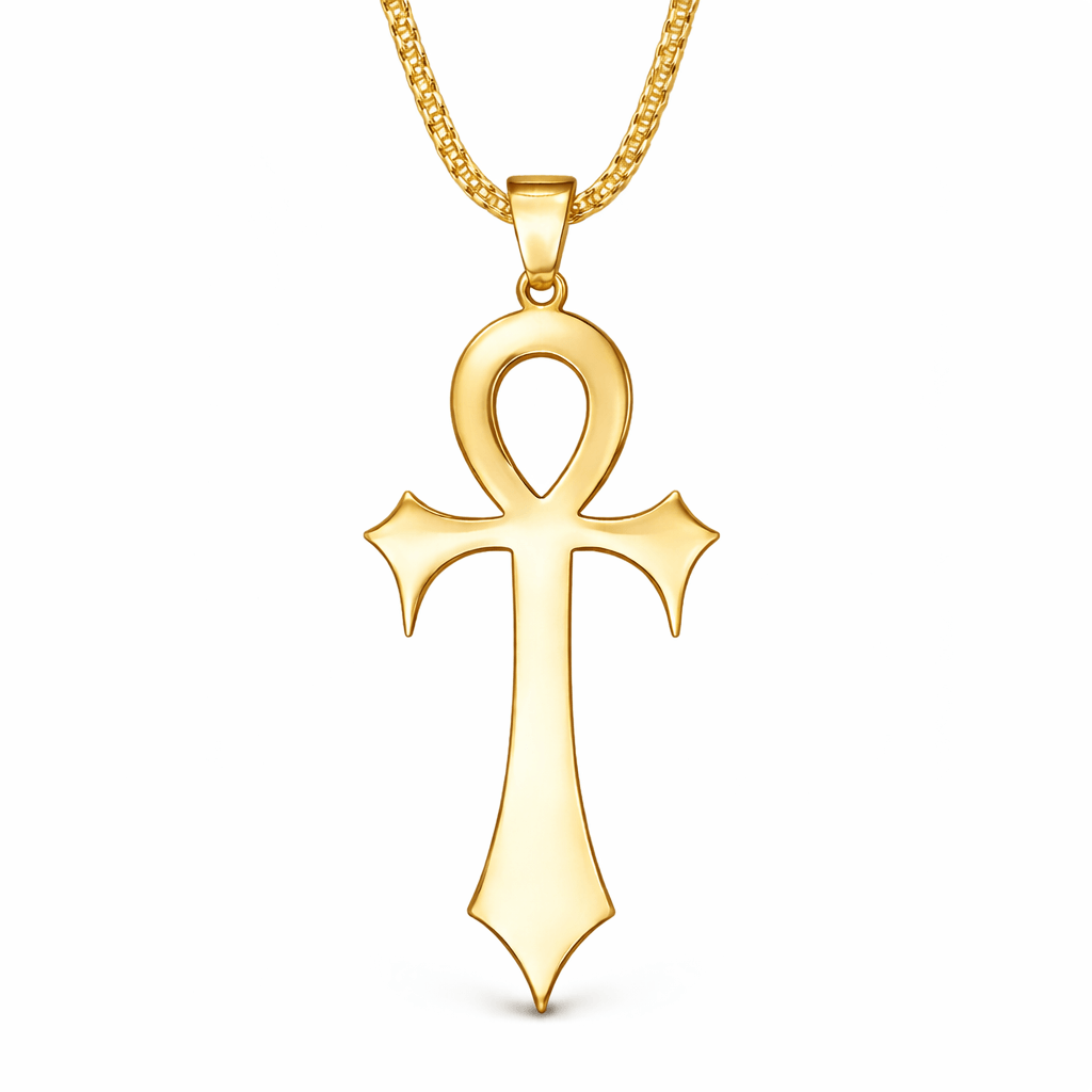 Collier pendentif Croix de Vie Ankh gothique or