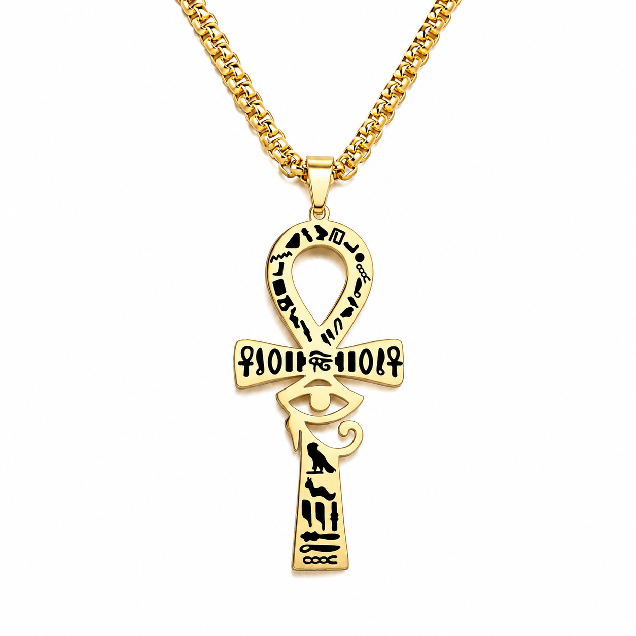 Collier pendentif Croix de Vie Ankh Hiéroglyphe Horus or