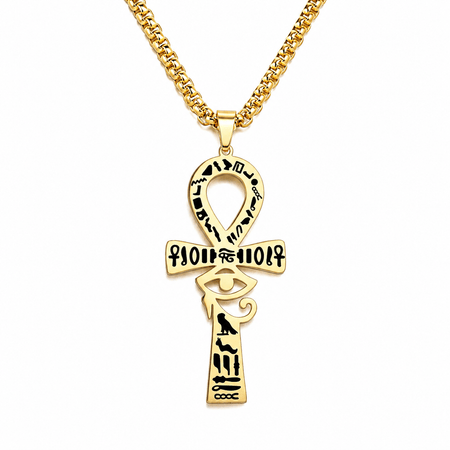 Collier pendentif Croix de Vie Ankh Hiéroglyphe Horus or