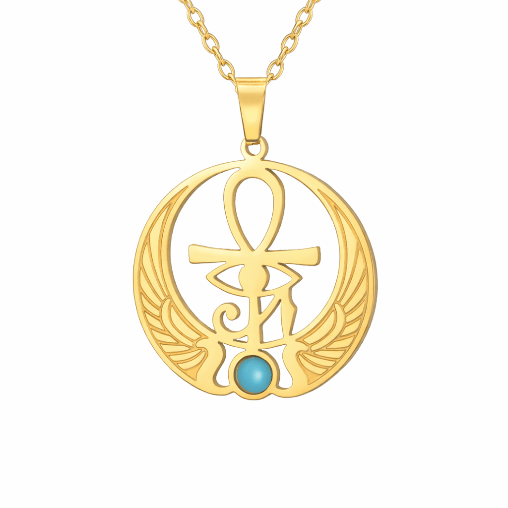 Collier pendentif Croix de Vie Ankh ailes d'Horus or