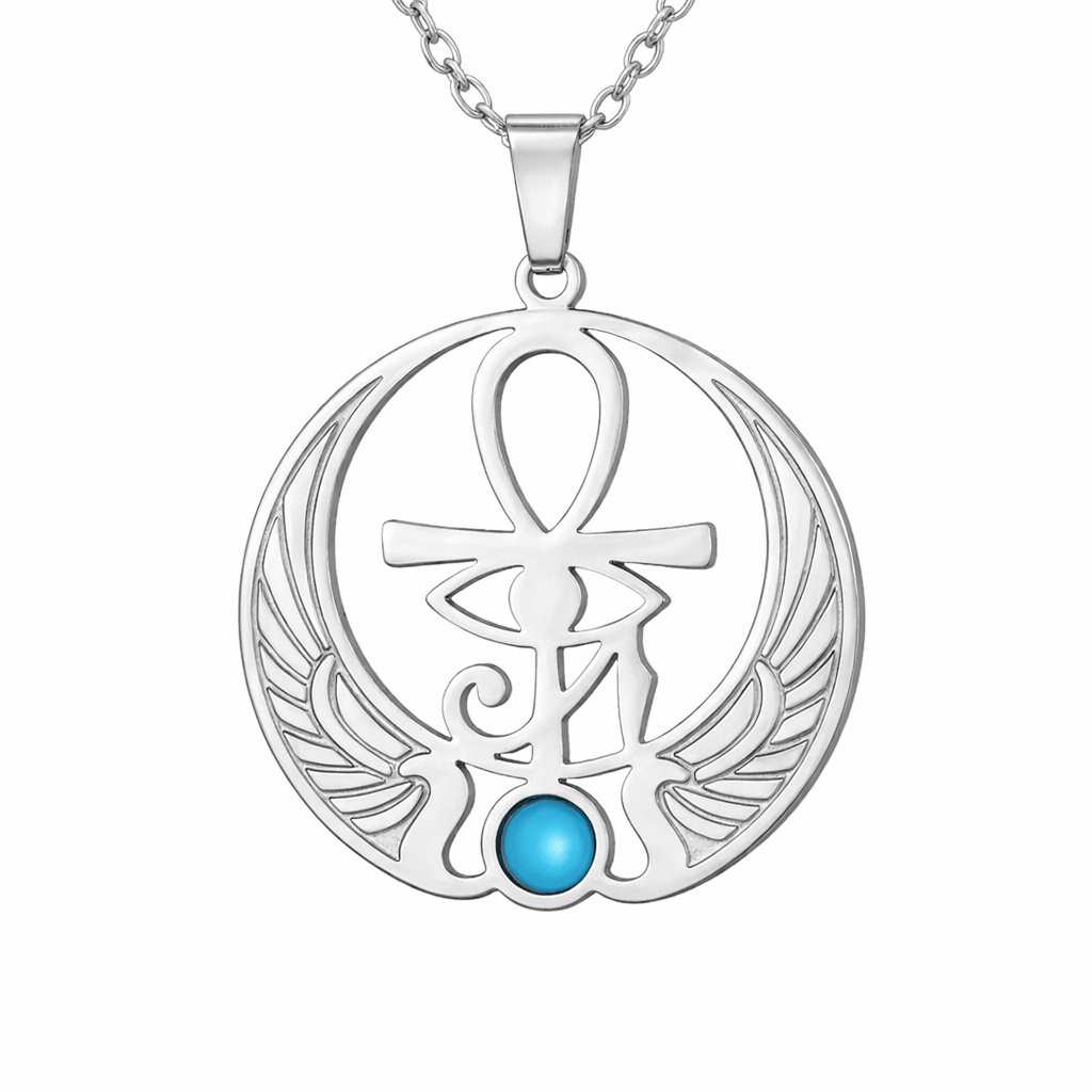 Collier pendentif Croix de Vie Ankh ailes d'Horus argent