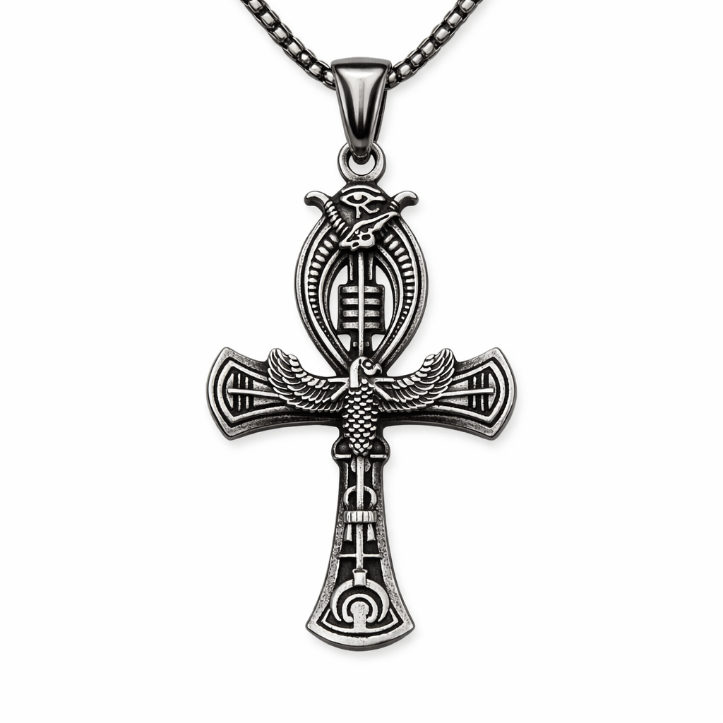 Collier pendentif Croix de Vie Ankh amulette argent