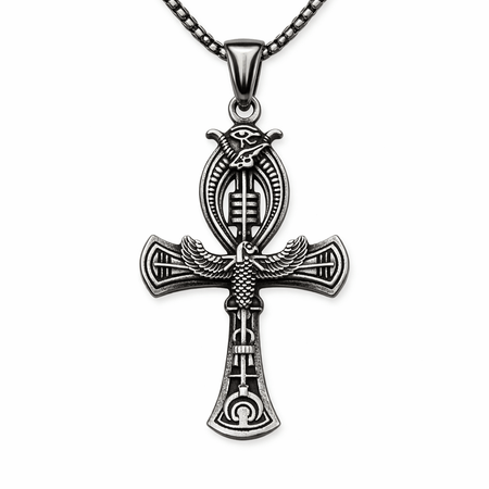 Collier pendentif Croix de Vie Ankh amulette argent
