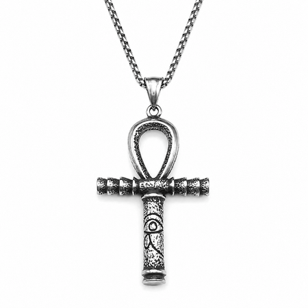 Collier pendentif Croix de Vie Ankh ancien argent