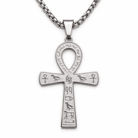 Collier pendentif Croix de Vie Ankh Hiéroglyphe argent