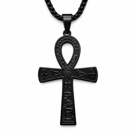 Collier pendentif Croix de Vie Ankh Hiéroglyphe noir