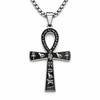 Collier pendentif Croix de Vie Ankh Hiéroglyphe noir argent