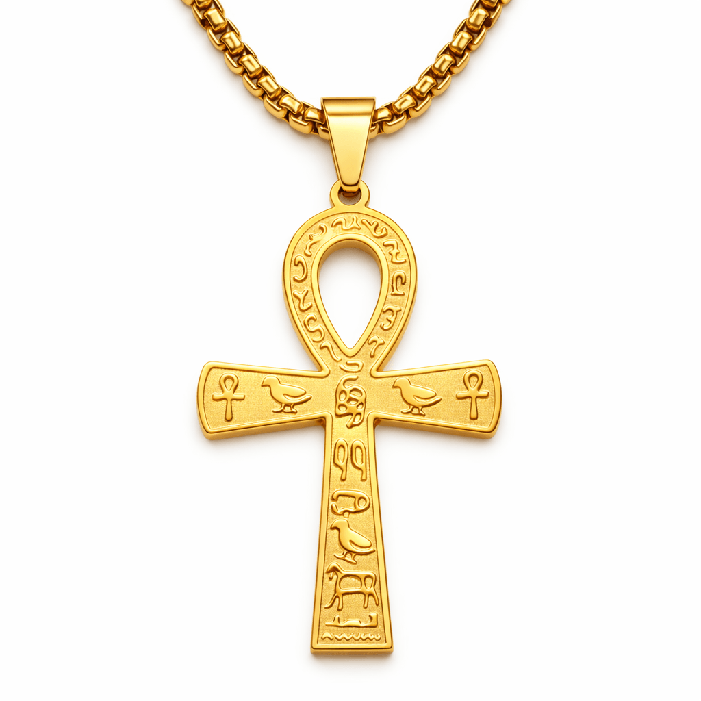 Collier pendentif Croix de Vie Ankh Hiéroglyphe or