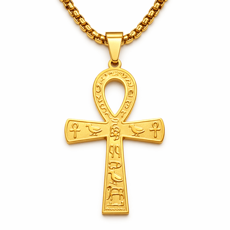 Collier pendentif Croix de Vie Ankh Hiéroglyphe or