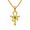 Collier pendentif Croix de Vie Ankh Horus or cristal vert