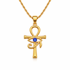 Collier pendentif Croix de Vie Ankh Horus or cristal bleu