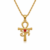 Collier pendentif Croix de Vie Ankh Horus or pierre rouge
