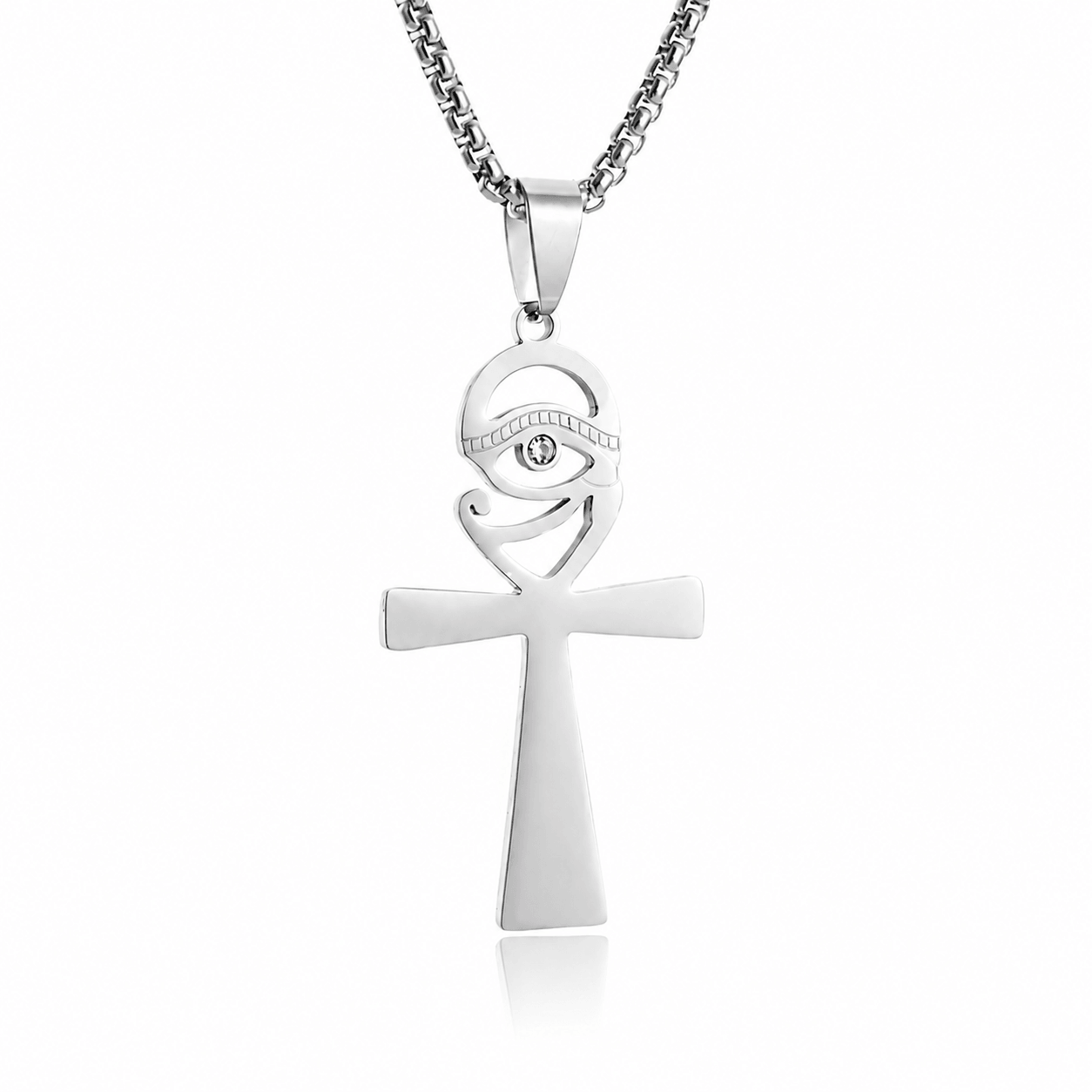 Collier pendentif Croix de Vie Ankh Oeil de Ra argent