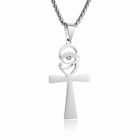 Collier pendentif Croix de Vie Ankh Oeil de Ra argent