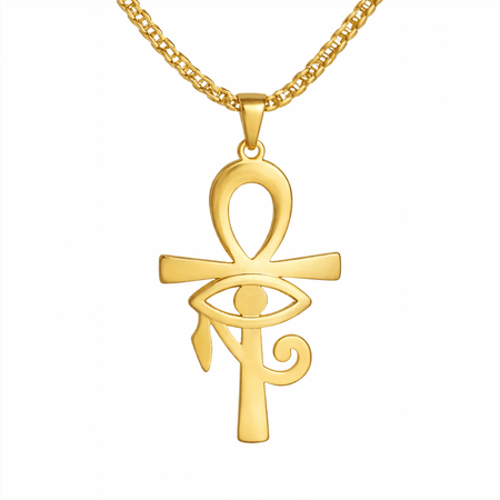 Collier pendentif Croix de Vie Ankh Oeil d'Horus or