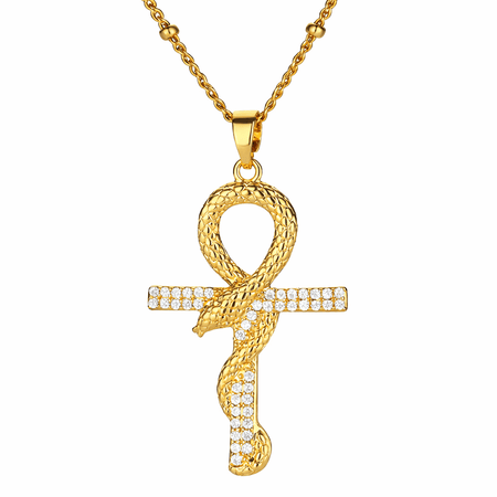 Collier pendentif Croix de Vie Ankh Serpent or