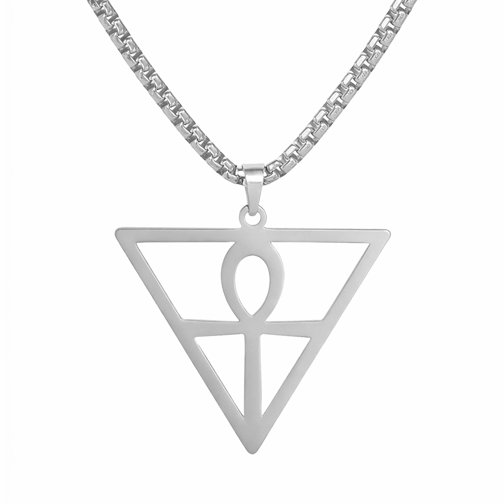 Collier pendentif Croix de Vie Ankh triangulaire argent