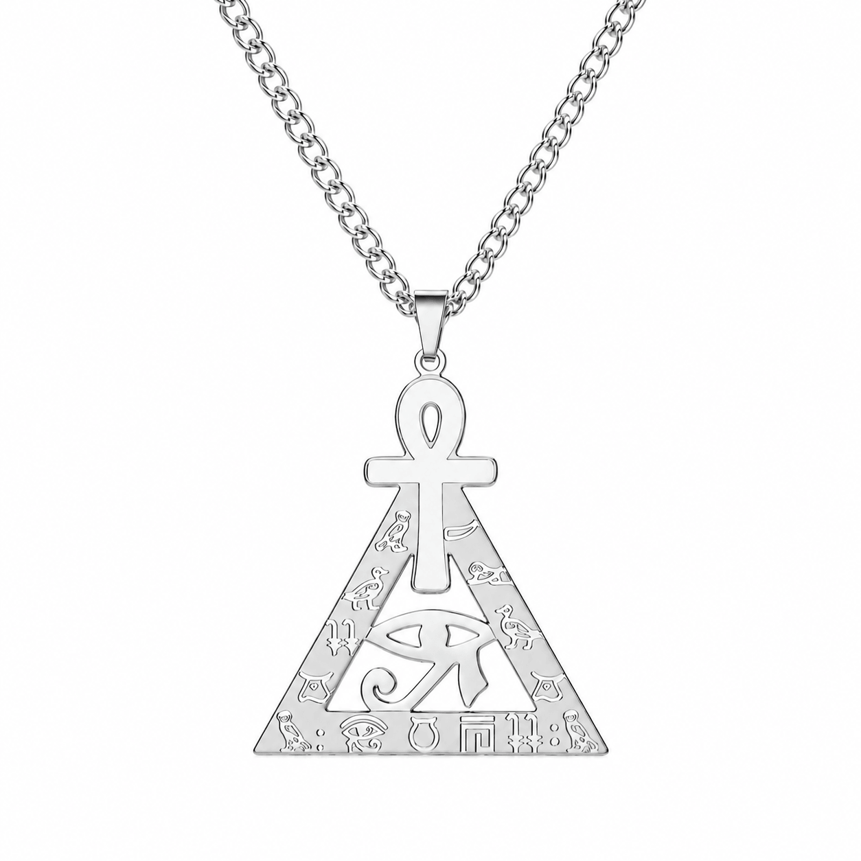 Collier pendentif Croix de Vie Ankh triangle Horus argent
