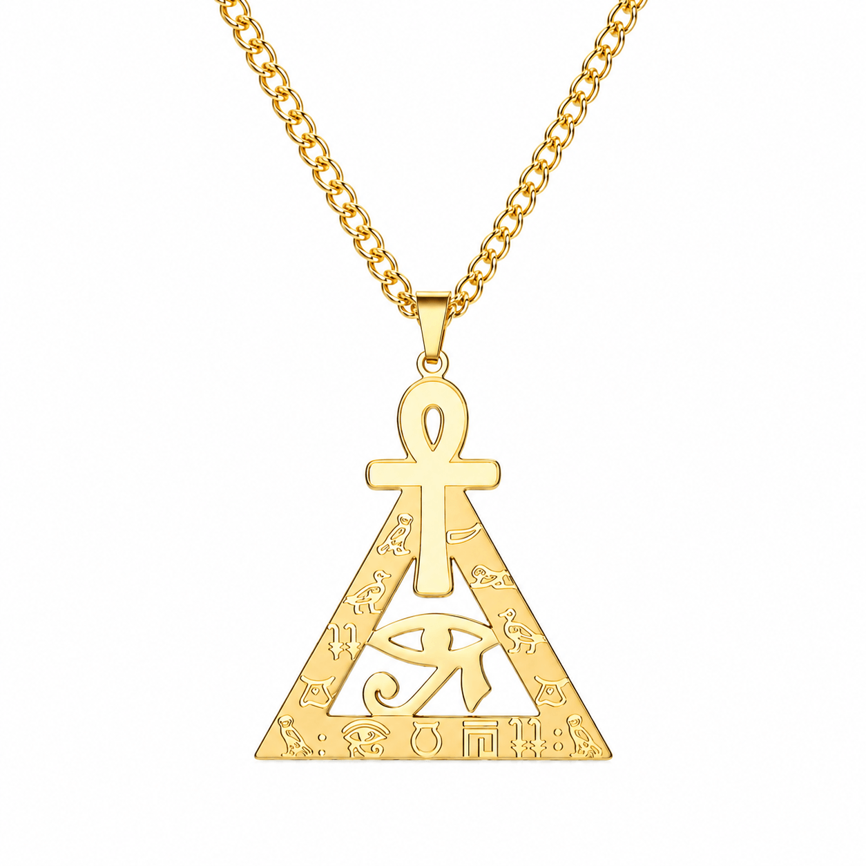 Collier pendentif Croix de Vie Ankh triangle Horus or