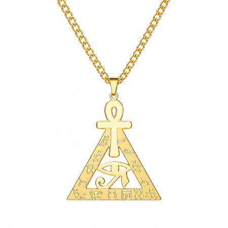 Collier pendentif Croix de Vie Ankh triangle Horus or