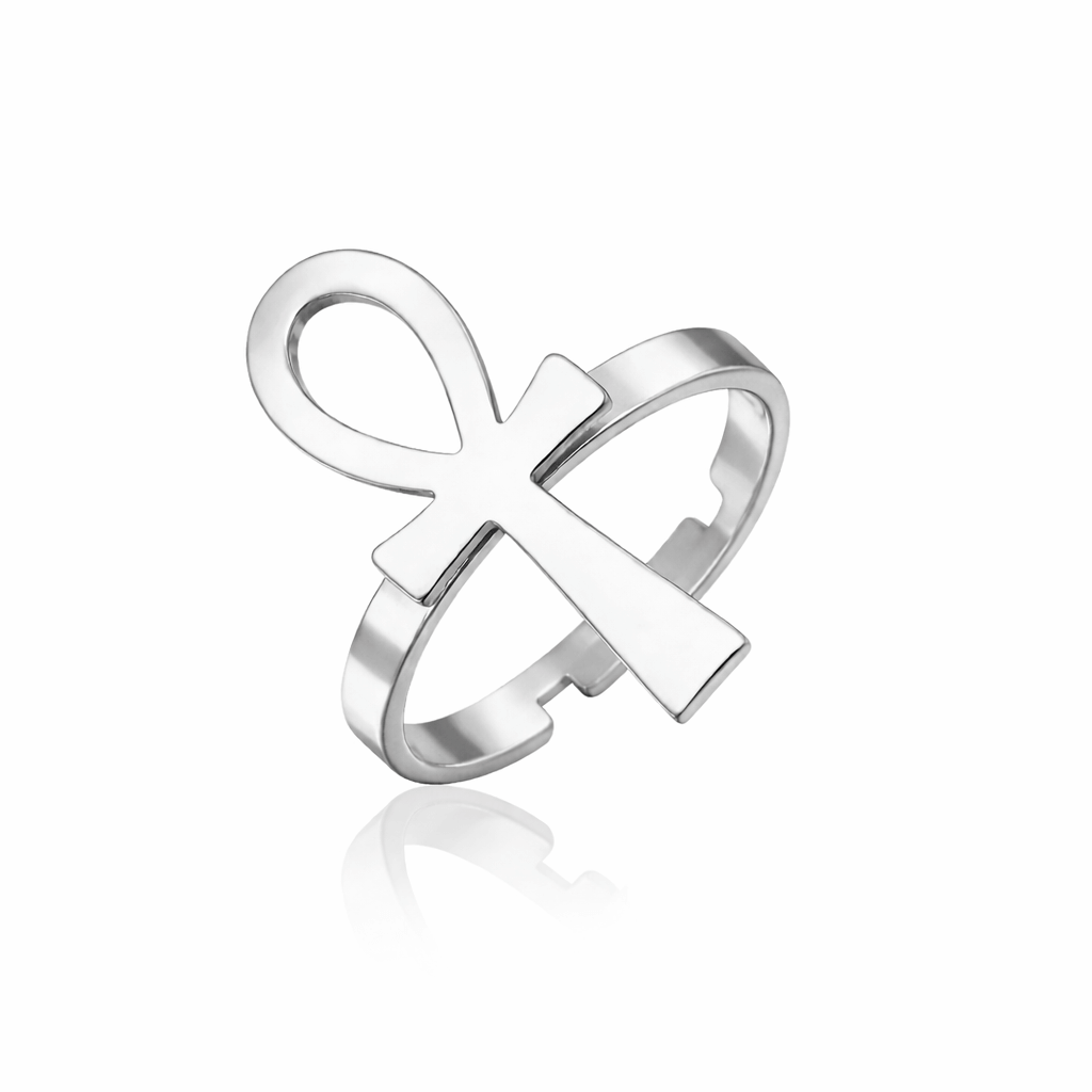 Bague ajustable Croix de Vie Ankh argent