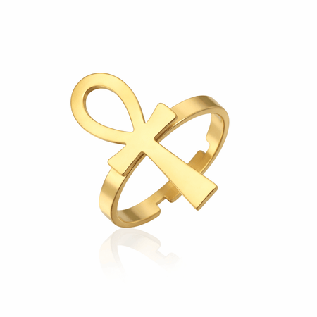 Bague ajustable Croix de Vie Ankh or