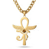 Collier pendentif Croix de Vie Ankh œil de tigre or sur fond blanc