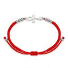 Bracelet Croix de Vie Ankh cordon rouge argent sur fond blanc