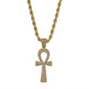 Collier pendentif Croix de Vie Ankh pavé or sur fond blanc