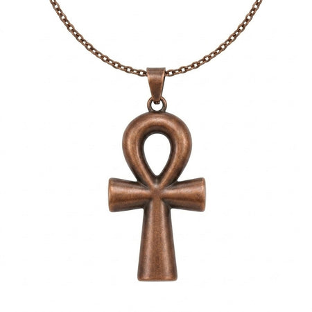 Grand collier pendentif Croix de Vie Ankh bronze sur fond blanc