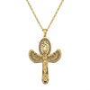 Collier pendentif Croix de Vie Ankh Isis ailée or sur fond blanc