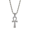 Collier pendentif Croix de Vie Ankh pavé argent sur fond blanc