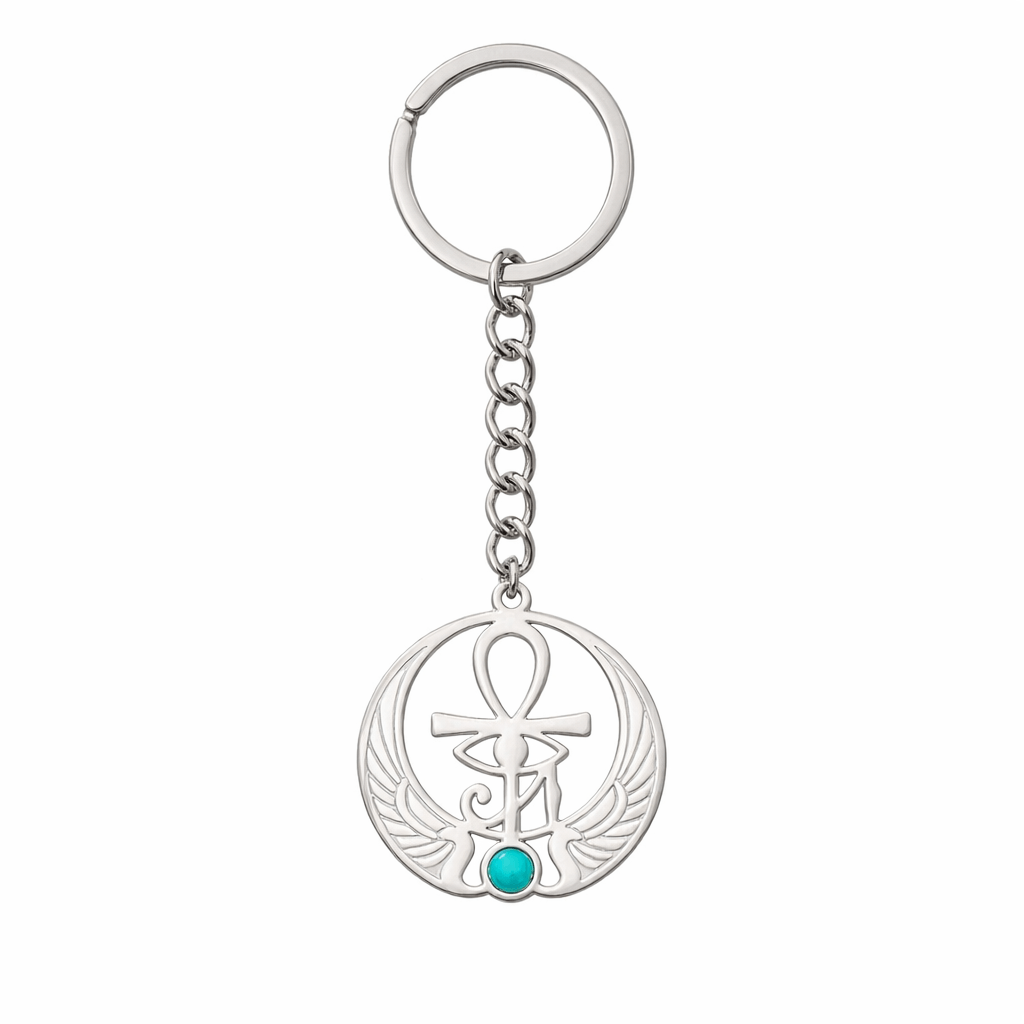 Porte-clé Croix de Vie Ankh ailes d'Horus argent