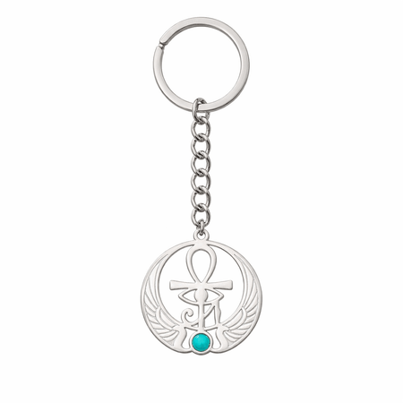Porte-clé Croix de Vie Ankh Ailes d'Horus argent