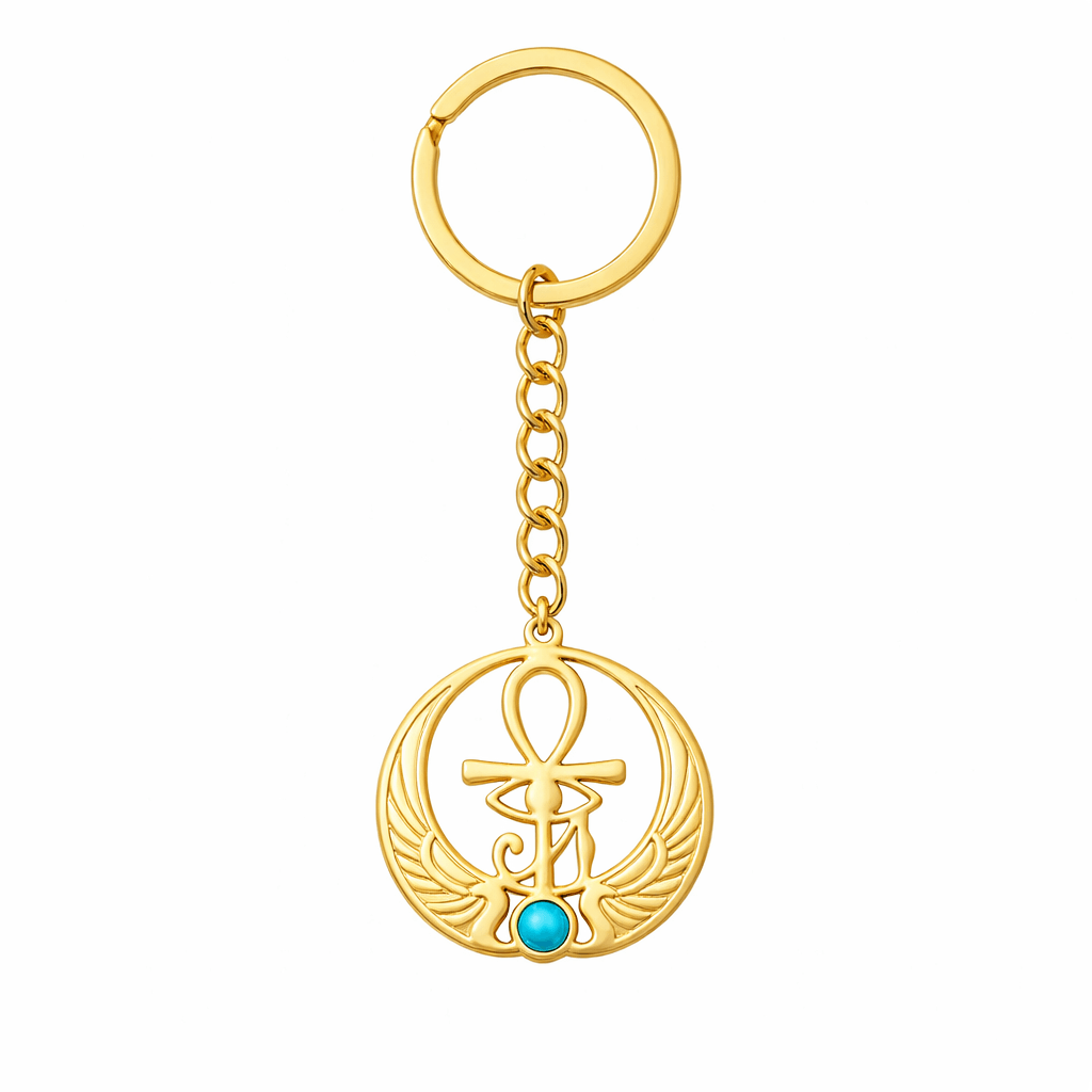Porte-clé Croix de Vie Ankh ailes d'Horus or